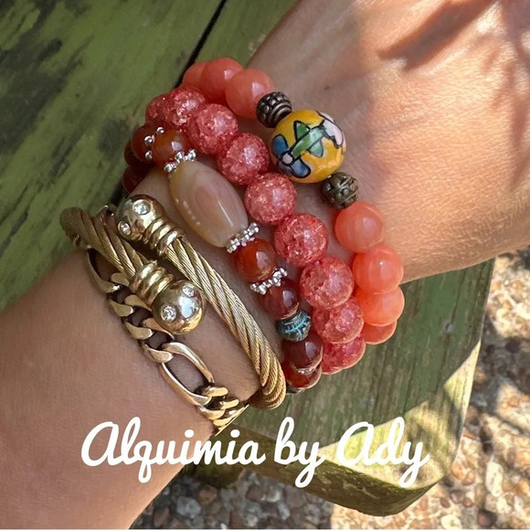 Carnelian handmade beaded adjustable bracelet - Picture 3 of 3